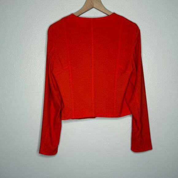 Bar III Womens Crop Jacket Large Orange Full Zip Minimalist Asymmetrical Moto - Picture 2 of 7